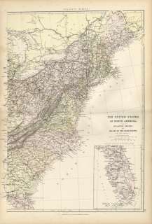 Rare Antique Blackie 1882 Folio Atlas Map of ATLANTIC USA East Coast 