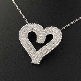 14K Womens White Gold Diamond Heart Charm Necklace .25  