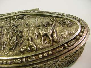 Antique Ornate Figural Silver Plate Jewelry Box   Romantic Scene w 