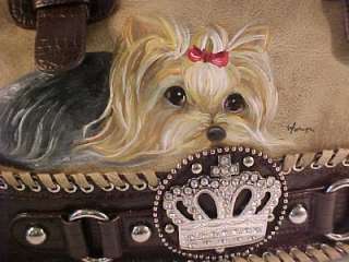 YORKIE HANDPAINTED HANDBAG CROWN / RHINESTONES BEAUTIFUL  