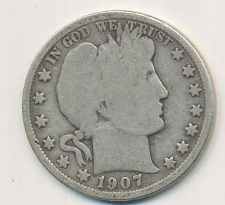 1907 NEW ORLEANS MINT BARBER SILVER HALF DOLLAR. CIRCULATED CONDITION 