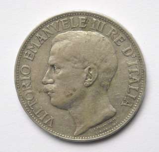 ITALY 2 LIRE ANNIVERSARY 1861 1911 SILVER COIN VF VF+  