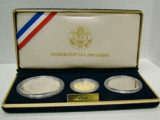   USA WORLD CUP COM. 3 COIN SET $5 DOLLAR GOLD~ SILVER PROOF DOLLAR 90%