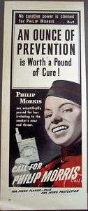 1945 Philip Morris cigarette less irritating vintage ad  