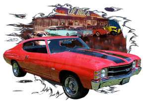 1971 Red Chevy Chevelle SS Hot Rod Diner T Shirt 71  