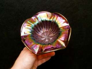 YIKES MILLERSBURG ELECTRIC PURPLE PEACOCK TAIL VARIANT CARNIVAL GLASS 