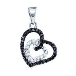  0.32 Carats Black and White Diamond Heart 10k Gold Pendant 