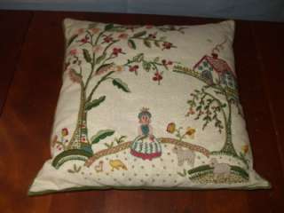 Vintage Embroidered Throw Pillow~13 Square  