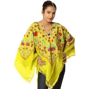   Poncho with Floral Embroidery All Over   Pure Wool 