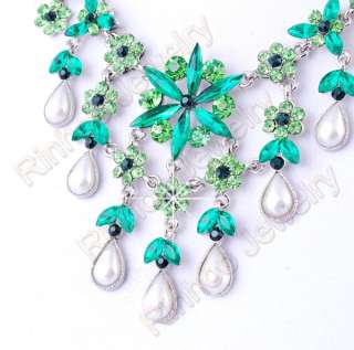 Free green Czech rhinestone necklace earring set  