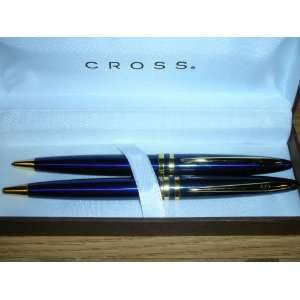  Cross Bill Blass Blue & Gold Ballpoint Pen & .9mm Pencil 