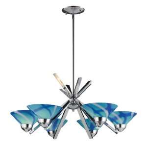   1475/6CAR 6 Light Chandelier In Polished Chrome and Caribbean Glass