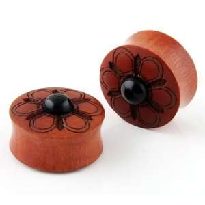  Double Flare Floral Wood Ear Plug   7/16 Jewelry