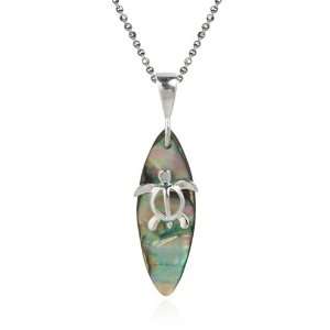 Silver Abalone Paua Shell Surfboard & Turtle Necklace Pendant with 