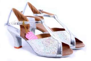 2012 New Womens Latin/salsa/ballroom dance shoes Silver&gold Heel 