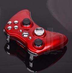 CUSTOM MODDED XBOX 360 RED AND CHROME SILVER WIRELESS CONTROLLER SHELL 