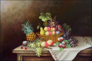 Museum Q. Hand Painted Oil Painting Still Life Basket Fruits 36x24in 