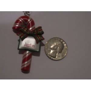  Candy Cane Ornament With Name of Justin 