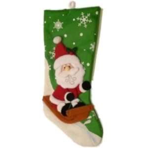 Holiday Time Green Felt Santa Claus Christmas Stocking with Snowflakes
