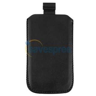 Black Leather Pouch+Privacy Film+Car Charger For iPhone 4 4th 16G 32G 