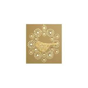 Winters Beauty Beaded Gold Wreath with Bird Christmas Ornament 