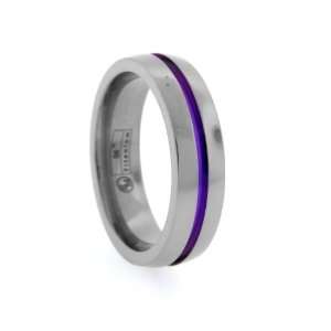Mens 6mm Gray Titanium Flat Ring with Thin Purple Anodized Color 