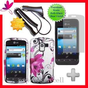 Charger + Screen + PUR TULIP Hard Case Cover Straight Talk NET 10 LG 
