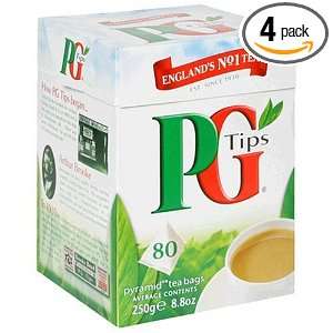 PG Tips Black Tea, Pyramid Tea Bags, 80 Count Boxes (Pack of 4 