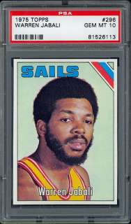 1975 Topps Basketball #296 Warren Jabali, PSA 10 GEM MT .From the 