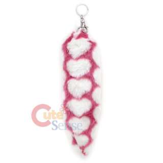 Fox Tail Plush Key Chain 2 Tones Pink Hearts 1