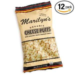 Marilyns Organic Cheese Puffs (White Cheddar), 4 Ounce Bags (Pack of 
