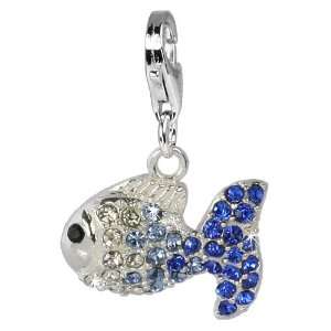  fish ICE blue, 925 Sterling Silver Charms Pendant with Lobster 