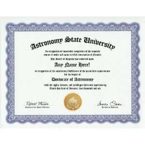 Astronomy Astronomer Degree Custom Gag Diploma Doctorate Certificate 