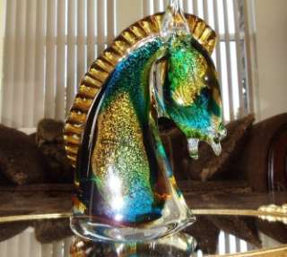 Wow Hard Find Lg Murano Art Glass Colorfull Horse Head  
