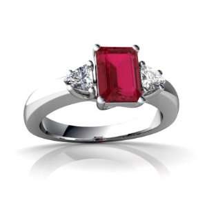    14K White Gold Emerald cut Created Ruby Ring Size 4 Jewelry