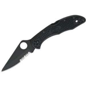 Spyderco Knives 11PSBBK Black Part Serrated Delica 4 Lockback Knife 
