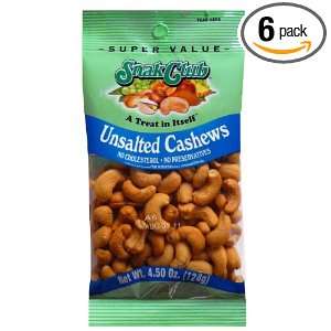 Snak Club Unsalted Cashews, 4.5 Ounce Bags (Pack of 6)  