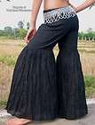 Black Light Cotton Gypsy BOHO Flared Crinkle Pants XL43  
