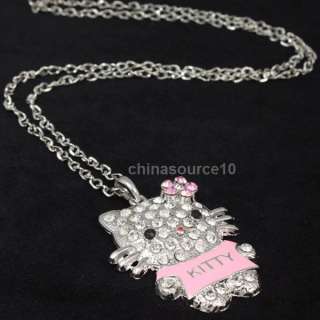   hello kitty cat swarovski crystals girl chain necklace CN2773  