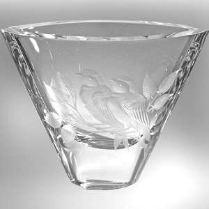 Faberge Engraved Crystal Song Bird Vase 