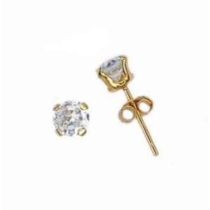   Silver Gold Plated Stud Earrings with Clear CZ   Round Stamping   5mm