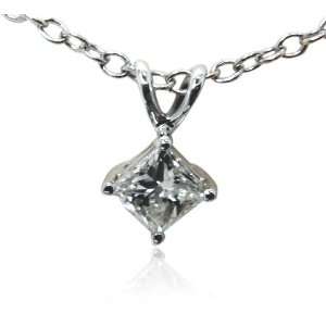 Certified 14k White Gold Princess Cut Pendant Necklace (.75 ct, H I 