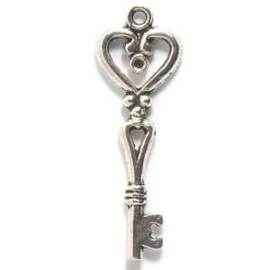 Shipwreck Beads Zinc Alloy Skeleton Key with Scroll Heart, 14 by 42mm 