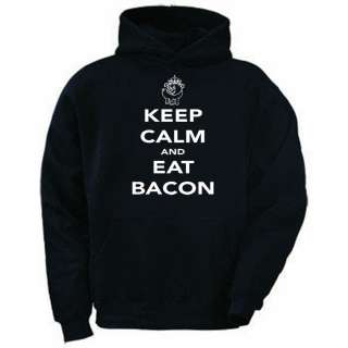 Keep Calm and Eat Bacon Funny Slogan Black Sweatshirt Hoodie XXXL 