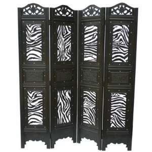 Folding 4 Panel Zebra Animal Print Wood Room Divider   Ships in 24 hrs 
