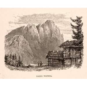 1905 Wood Engraving Sasso Bianco Mountain Peak Italy Dolomite Hiking 
