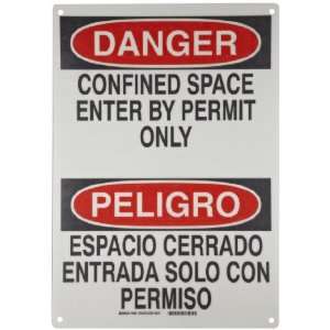 Fiberglass, Black and Red on White Bilingual Sign, English and Spanish 