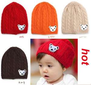 Winter Bear Knit Crochet Beanie Hat For Baby Kids #19  