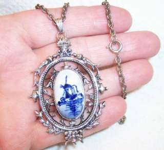 NOS Vintage DELFT Holland Jewelry DUTCH NECKLACE WINDMILL  