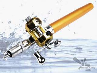 Breaking Strain 5.4KG Gold Pocket Pen Fishing Rod & Gold Reel & Line 